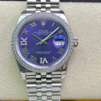 AAA Replica Rolex Datejust M126284RBR-0013 EW Factory Diamond Purple Dial Mens Watch