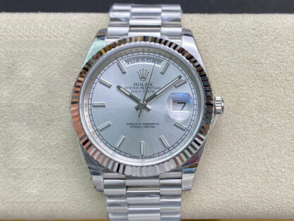 AAA Replica Rolex Day Date 40MM EW Factory Stainless Steel Silver Dial Mens Watch