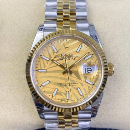 AAA Replica Rolex Datejust M126233-0037 EW Factory Gold Palm Leaf Dial Mens Watch