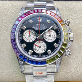AAA Replica Rolex Daytona Cosmograph 116599 RBOW JH Factory Diamond Black Dial Mens Watch