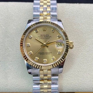 AAA Replica Rolex Datejust M278273-0026 31MM EW Factory Diamond Champagne Dial Ladies Watch