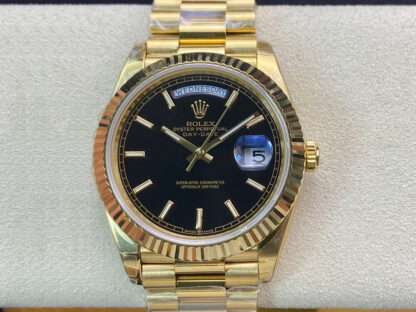 AAA Replica Rolex Day Date 40MM EW Factory Yellow Gold Black Dial Mens Watch