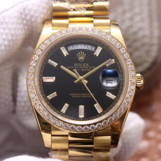 AAA Replica Rolex Day Date M228348RBR-0001 EW Factory Diamond Black Dial Mens Watch