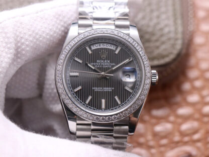 AAA Replica Rolex Day Date M228349RBR-0008 EW Factory Diamond Grey Dial Mens Watch