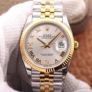AAA Replica Rolex Datejust M126233-0031 EW Factory Yellow Gold Silver Dial Mens Watch
