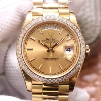 AAA Replica Rolex Day Date M228348RBR-0008 EW Factory Yellow Gold Diamond Dial Mens Watch