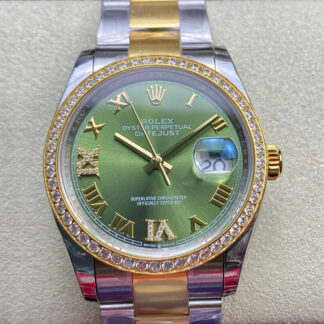 AAA Replica Rolex Datejust M126283RBR-0012 EW Factory Diamond Green Dial Mens Watch