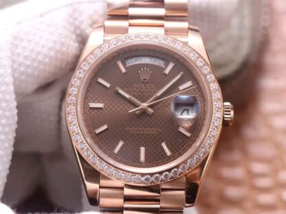 AAA Replica Rolex Day Date M228345RBR-0005 EW Factory Rose Gold Diamond Dial Mens Watch