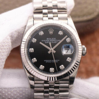 AAA Replica Rolex Datejust M126234-0027 EW Factory Diamond Black Dial Mens Watch