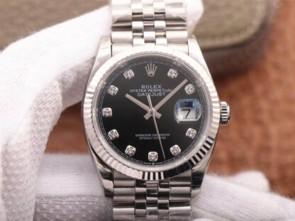 AAA Replica Rolex Datejust M126234-0027 EW Factory Diamond Black Dial Mens Watch