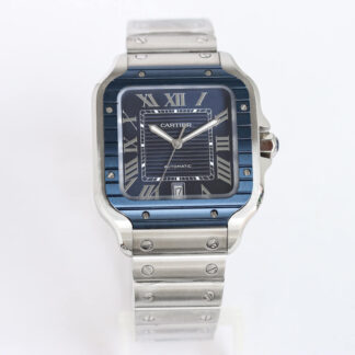 AAA Replica Cartier Santos GF Factory Blue Bezel Mens Watch