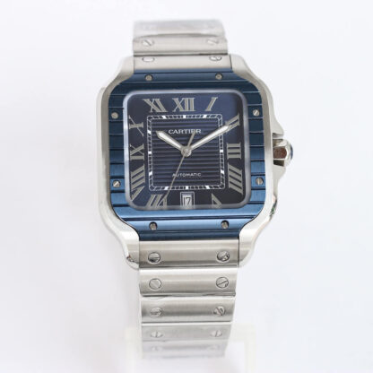 AAA Replica Cartier Santos GF Factory Blue Bezel Mens Watch