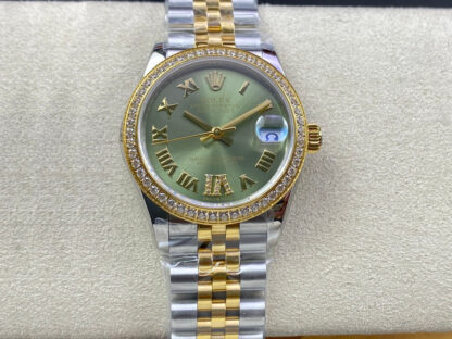 AAA Replica Rolex Datejust M278383RBR-0016 31MM EW Factory Green Dial Ladies Watch