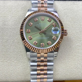 AAA Replica Rolex Datejust 31MM EW Factory Rose Gold Green Dial Ladies Watch