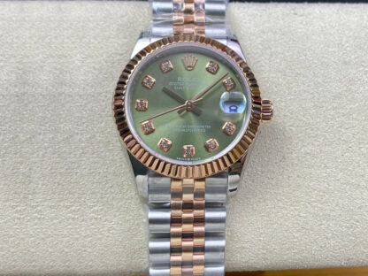 AAA Replica Rolex Datejust 31MM EW Factory Rose Gold Green Dial Ladies Watch