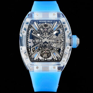 AAA Replica Richard Mille RM12-01 RM Factory Tourbillon Transparent Version Blue Strap Mens Watch