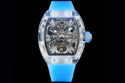 AAA Replica Richard Mille RM12-01 RM Factory Tourbillon Transparent Version Blue Strap Mens Watch