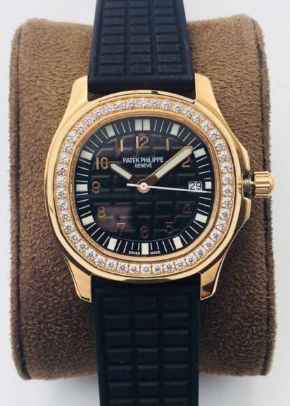 AAA Replica Patek Philippe Aquanaut 5067A Quartz Movement PPF Factory Rose Gold Black Dial Ladies Watch