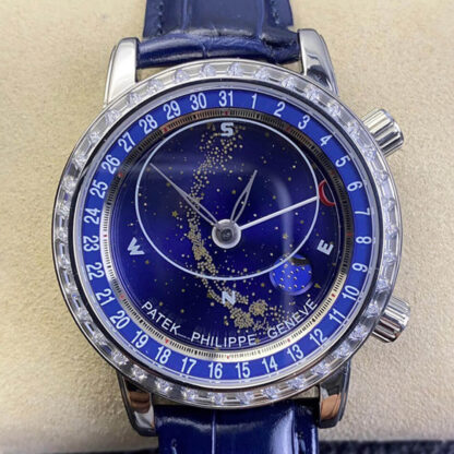 AAA Replica Patek Philippe Grand Complications 6104G-001 AI Factory Sky Moon Blue Dial Mens Watch