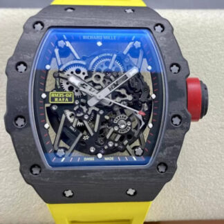 AAA Replica Richard Mille RM35-02 T+ Factory NTPT Carbon Fiber Yellow Strap Mens Watch | aaareplicawatches.is