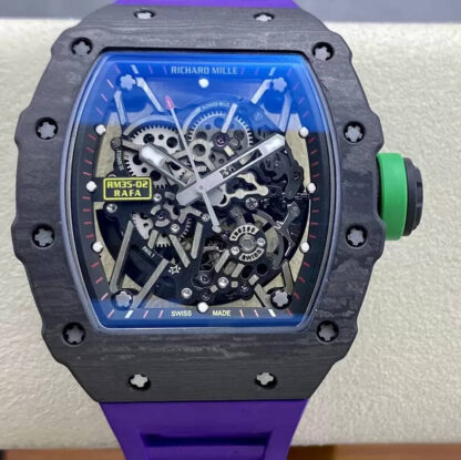 AAA Replica Richard Mille RM35-02 T+ Factory Carbon Fiber Purple Strap Mens Watch | aaareplicawatches.is