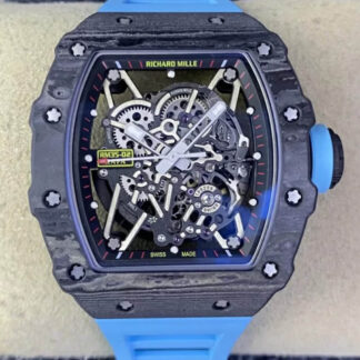 AAA Replica Richard Mille RM35-02 T+ Factory NTPT Carbon Fiber Blue Rubber Strap Mens Watch | aaareplicawatches.is