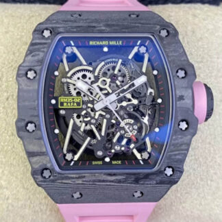 AAA Replica Richard Mille RM35-02 T+ Factory Carbon Fiber Pink Strap Mens Watch | aaareplicawatches.is