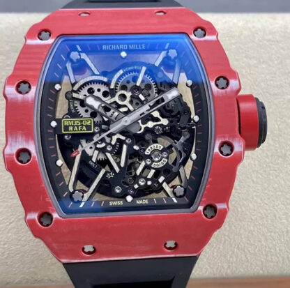 AAA Replica Richard Mille RM35-02 T+ Factory Red Carbon Fiber NTPT Case Black Strap Mens Watch | aaareplicawatches.is