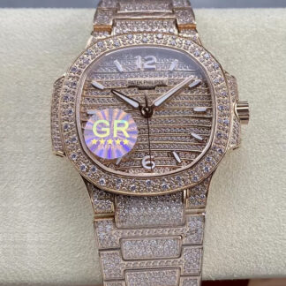 AAA Replica Patek Philippe Aquanaut 7118/1450R-001 GR Factory Gold Diamond Dial Women Watch | aaareplicawatches.is
