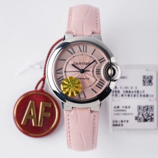 AAA Replica Ballon Bleu De Cartier WSBB0002 33MM AF Factory Pink Leather Strap Woman Watch | aaareplicawatches.is