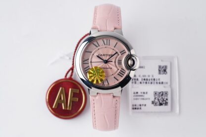 AAA Replica Ballon Bleu De Cartier WSBB0002 33MM AF Factory Pink Leather Strap Woman Watch | aaareplicawatches.is