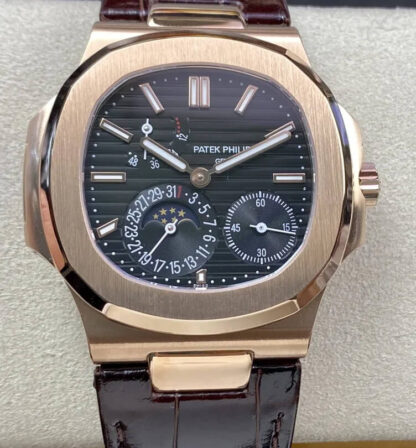 AAA Replica Patek Philippe Nautilus 5712 GR Factory Rose Gold Case Mens Watch | aaareplicawatches.is