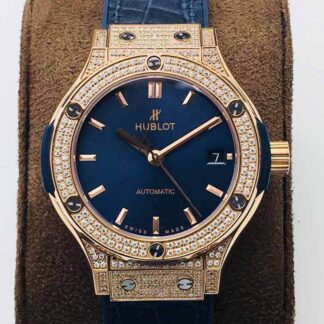 AAA Replica Hublot Classic Fusion 38MM HB Factory Blue Dial Diamond Case Woman Watch | aaareplicawatches.is